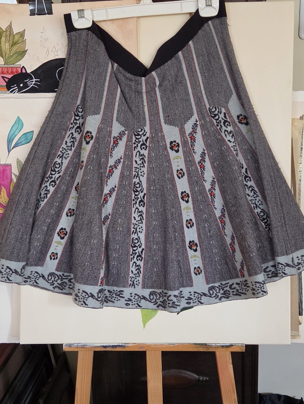 Gray Patterned A-Line Women’s Skirt